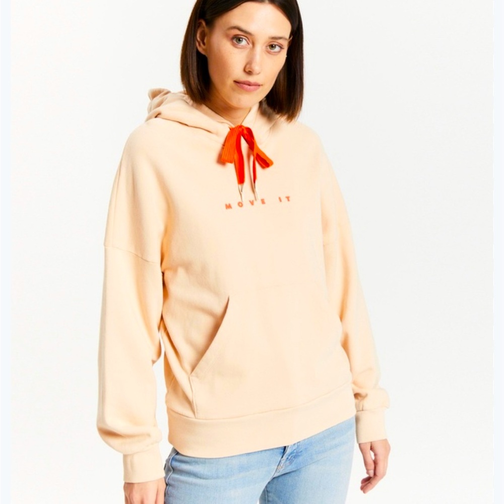 MOTHER Peach Hoodie with Red Accents